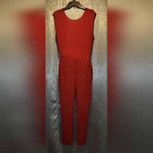 Zara Red Sleeveless Jumpsuit with Streamlined Silhouette